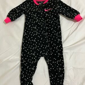Nike Black and Pink Kids Footie with White Dots Girls Size 6 Months